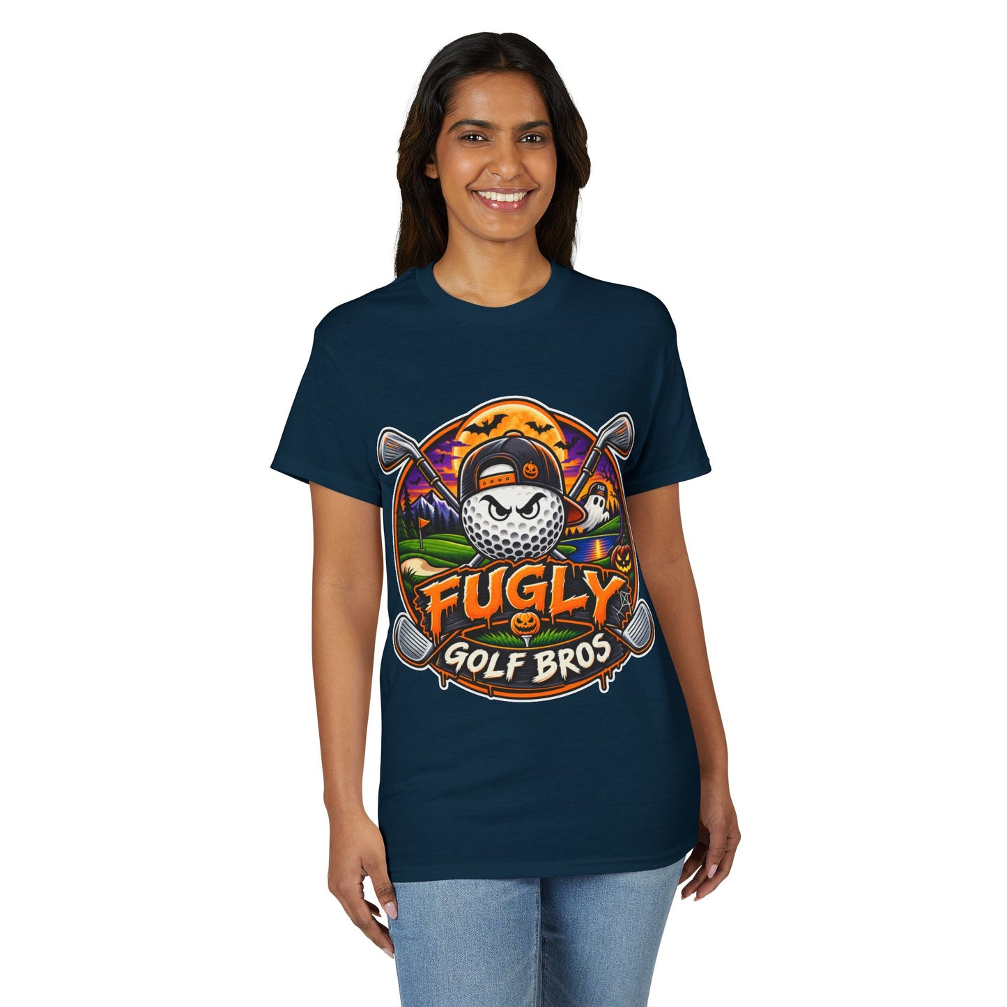 Fugly Golf Bros Graphic T-Shirt — Halloween Golf Skull Design