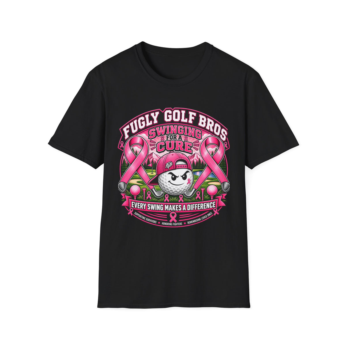 Swinging for a Cure Golf T-Shirt — Fugly Golf Bros Breast Cancer Awareness