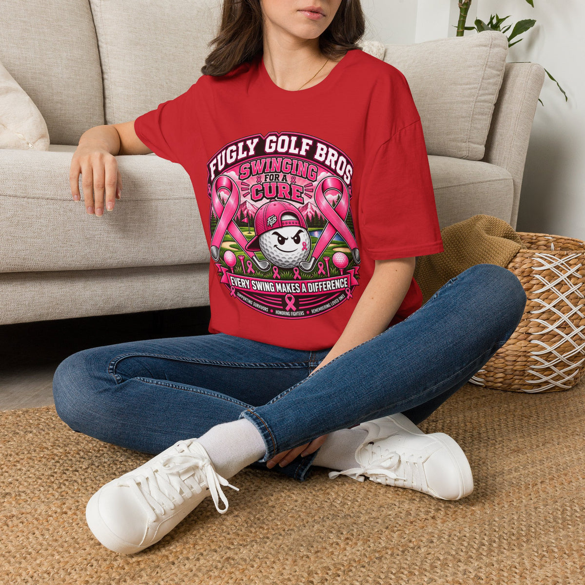 Swinging for a Cure Golf T-Shirt — Fugly Golf Bros Breast Cancer Awareness